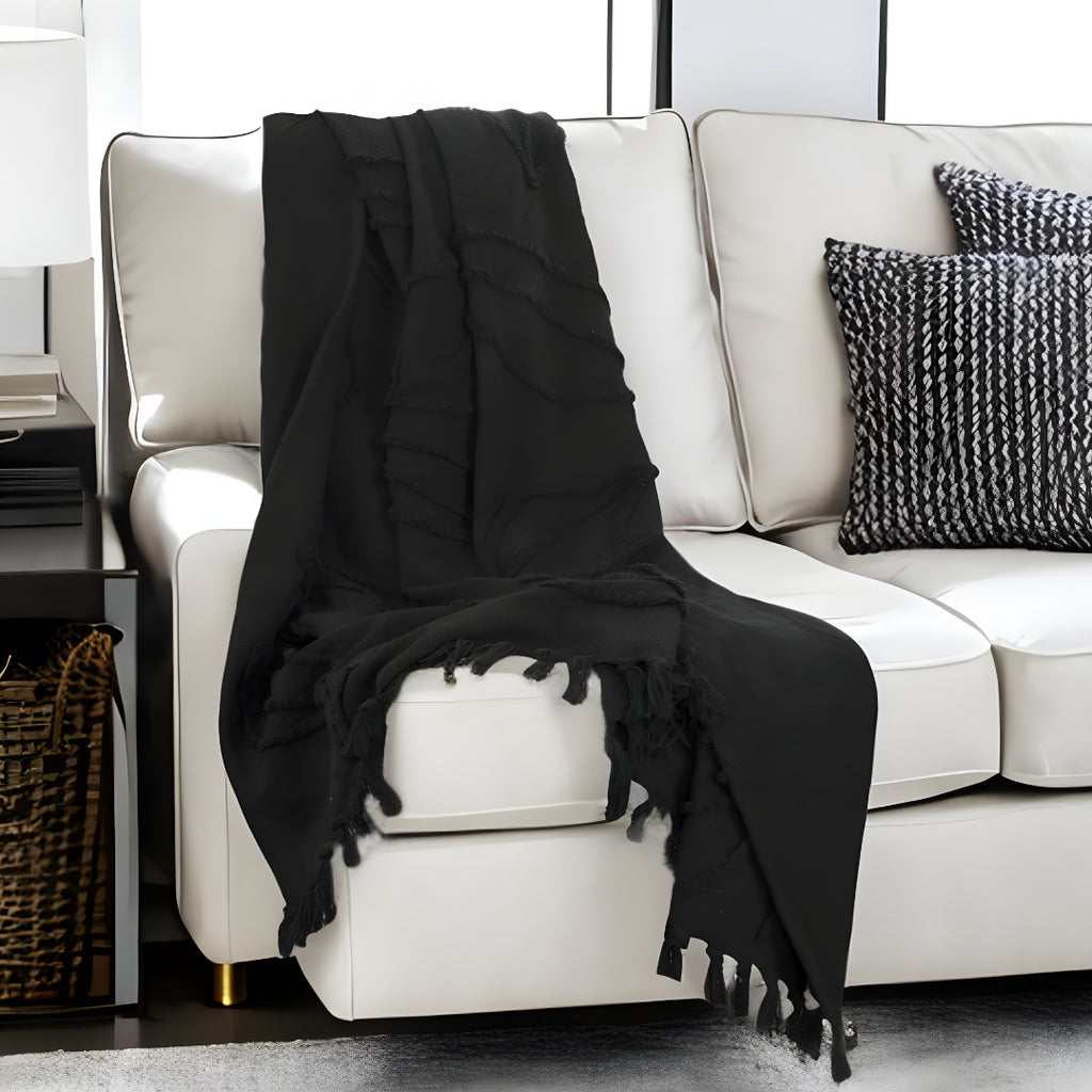 Black Woven 100% Cotton Throw-1