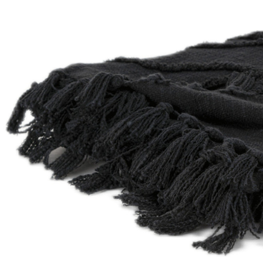 Black Woven 100% Cotton Throw-5