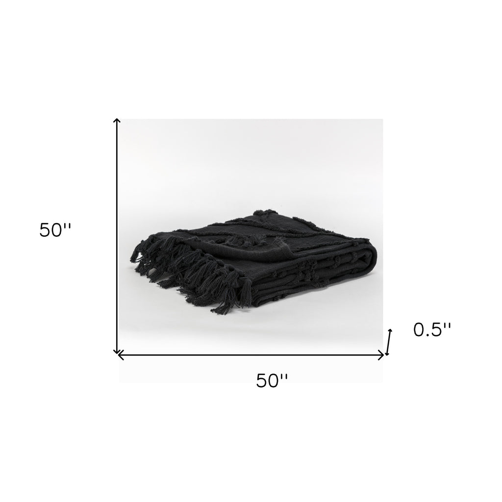 Black Woven 100% Cotton Throw-6