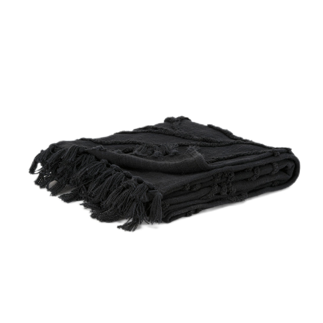 Black Woven 100% Cotton Throw-0