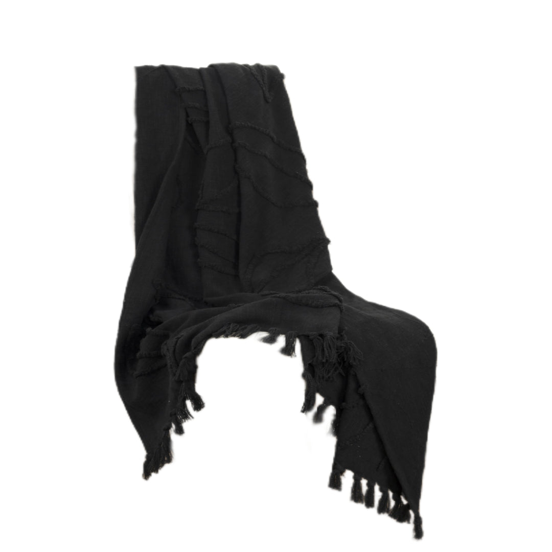 Black Woven 100% Cotton Throw-2